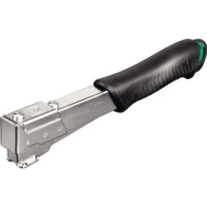 Robuster RAPID Hammertacker R 311 Ergo aus silbernem Metall mit schwarzem Griff für Klammern 6-12mm.
