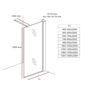 Aloni Duschwand Duschabtrennung Spiegelglas 8mm 1400x2000mm