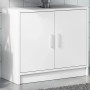 Weißer Waschbeckenunterschrank (63x29x55 cm) aus Holzwerkstoff mit zwei Türen für Badmöbel-Sets.