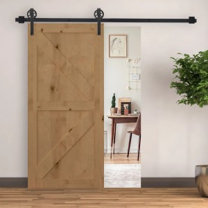 HOMCOM Schiebetür-Beschlagsatz aus Kohlenstoffstahl, 200 cm, schwarz. Zubehör für Türen im rustikalen Stil.