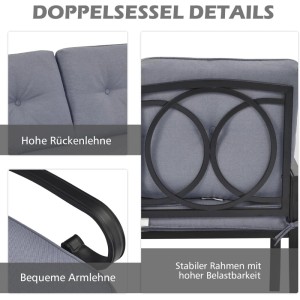 Costway 2-Sitzer Gartenbank mit Couchtisch & Kissen Balkonmöbel-Set
