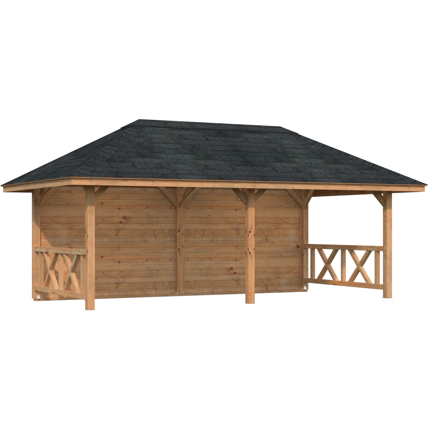 Palmako Holz-Pavillon Bianca 16,6 m² Set 2 Braun Tauchgrundiert