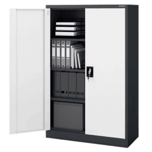 DELUKE Aktenschrank KADO, abschließbarer Büroschrank mit Flügeltüren, 140x90x40 cm, anthrazit-weiß.