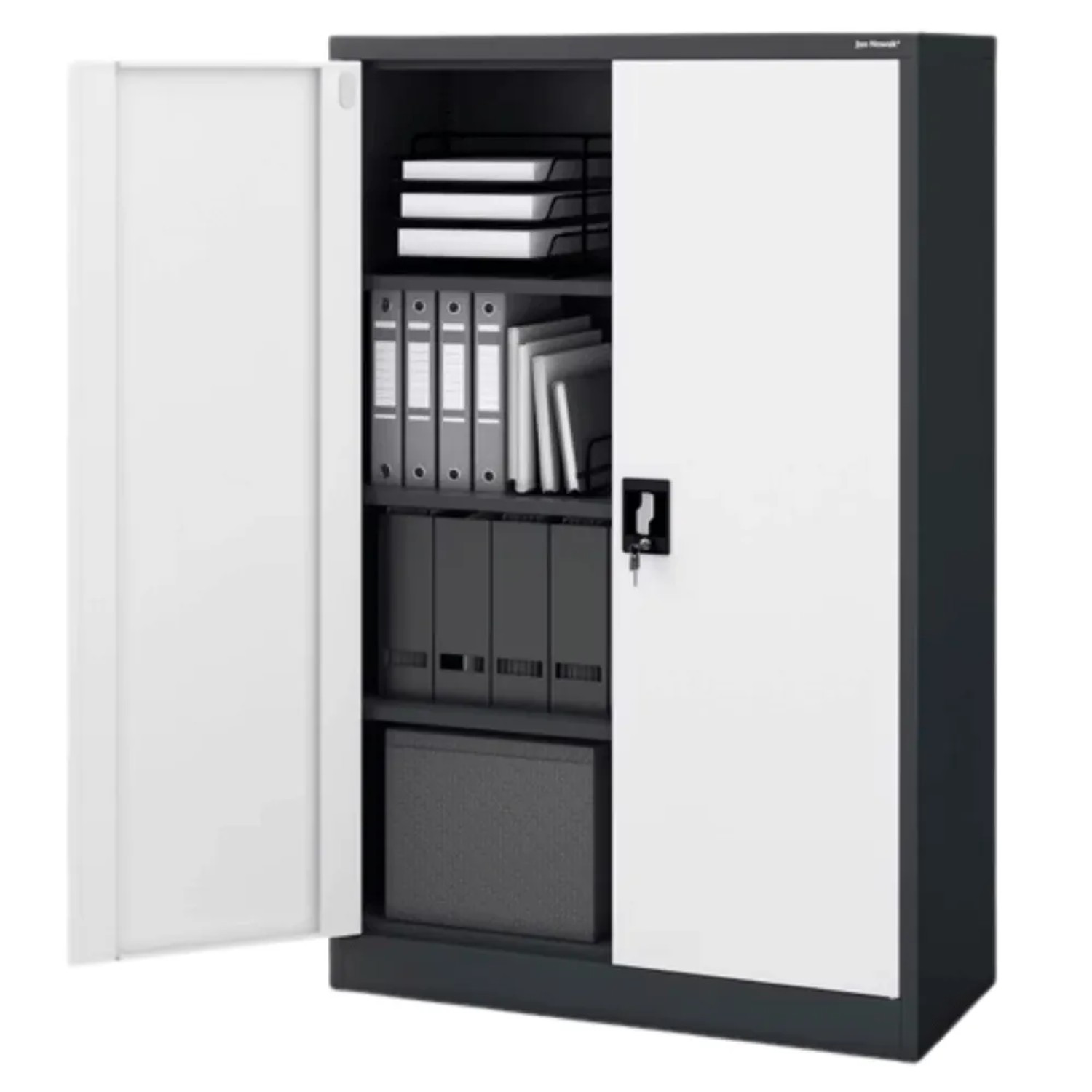 DELUKE Aktenschrank Abschließbar KADO mit Flügeltüren 140 x 90 x 40 cm Anthrazit-Weiß