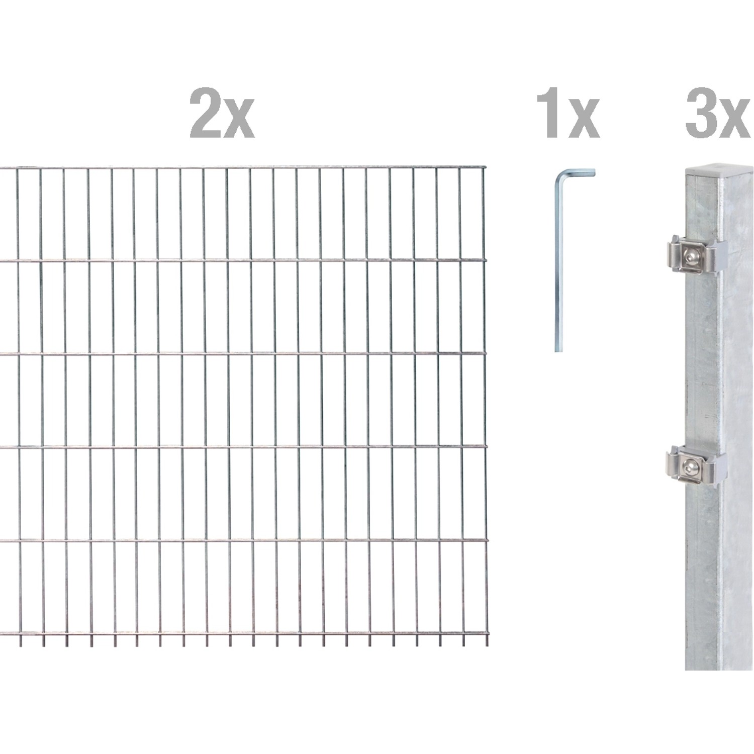 Metallzaun Grund-Set Doppelstabmatte feuerverzinkt 2 x 2 m x 0,8 m