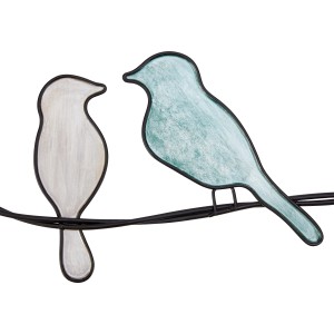 Vogel-Wandbild aus Metall, grün und beige, Gartendeko für die Wand.