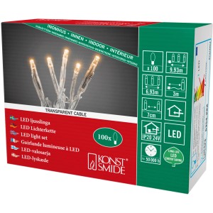Konstsmide Micro LED Lichterkette mit 100 bernsteinfarbenen LEDs und transparentem Kabel für Innenräume.