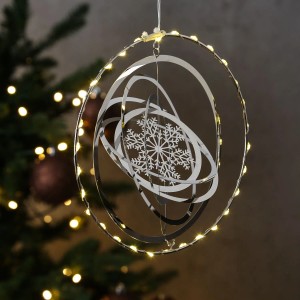 Marelida LED Kreis Mit Schneeflocke 3D Dekohänger Weihnachten Fensterdeko Timer Silber