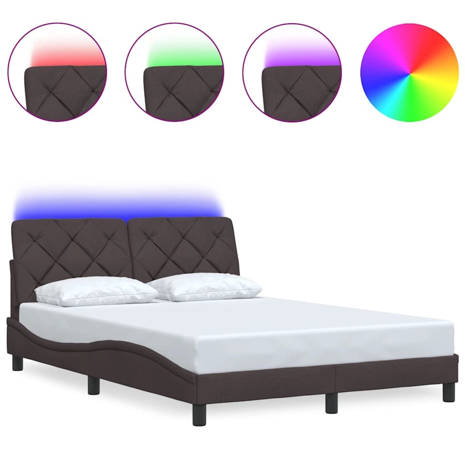 vidaXL Bettgestell mit LED ohne Matratze Dunkelbraun 140x190 cm Stoff 33106 günstig online kaufen