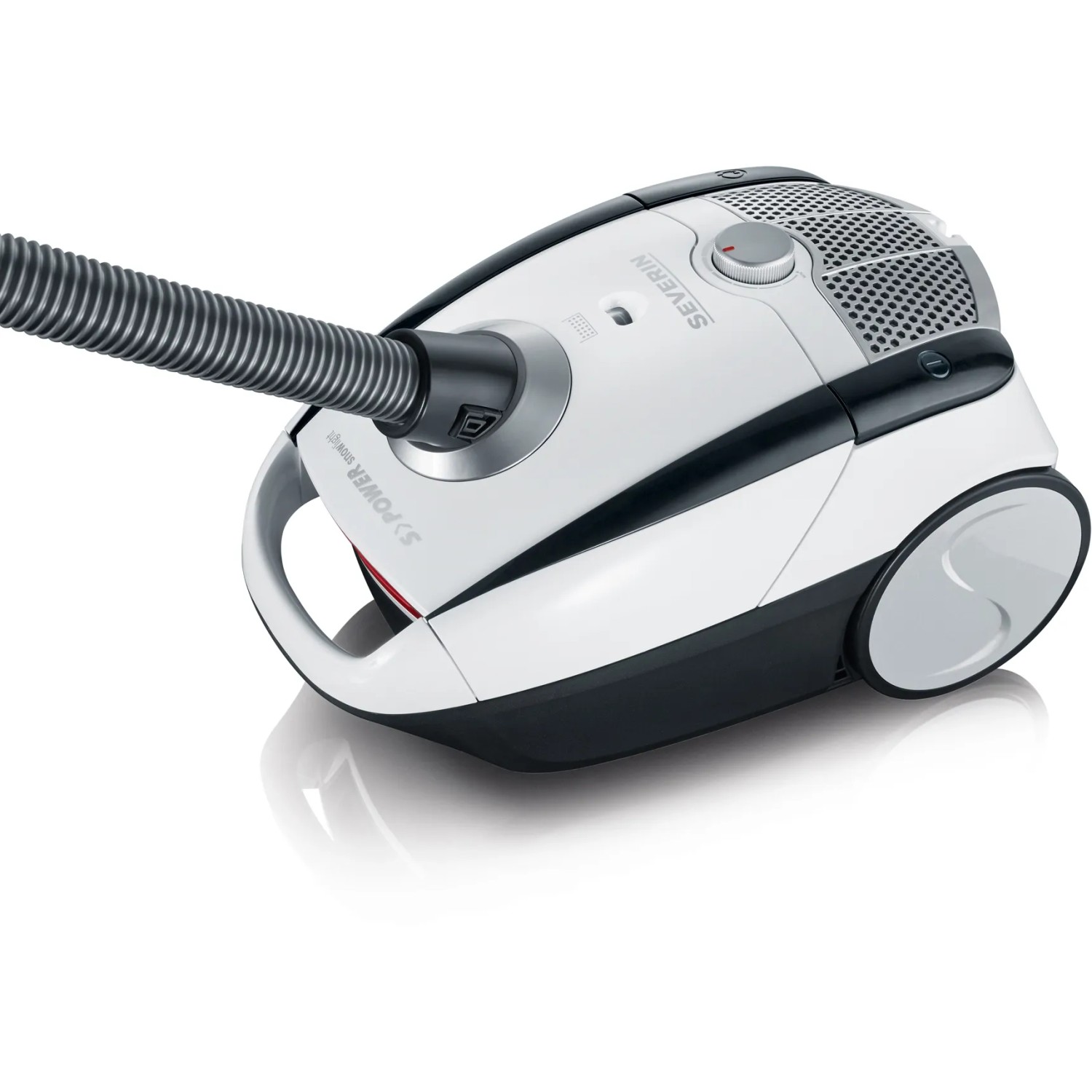Severin S'Power Snowlight BC 7035 Bodenstaubsauger in Weiß und Grau.