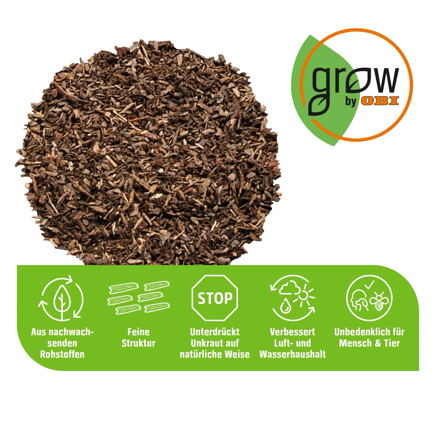 Feine GROW by OBI Pinienrinde (0-7mm) für Beet und Garten, 45l.