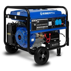 EBERTH Stromerzeuger 5500 Watt mit Fahrwerk, blau, mit 2x 230V Steckdosen und E-Start.