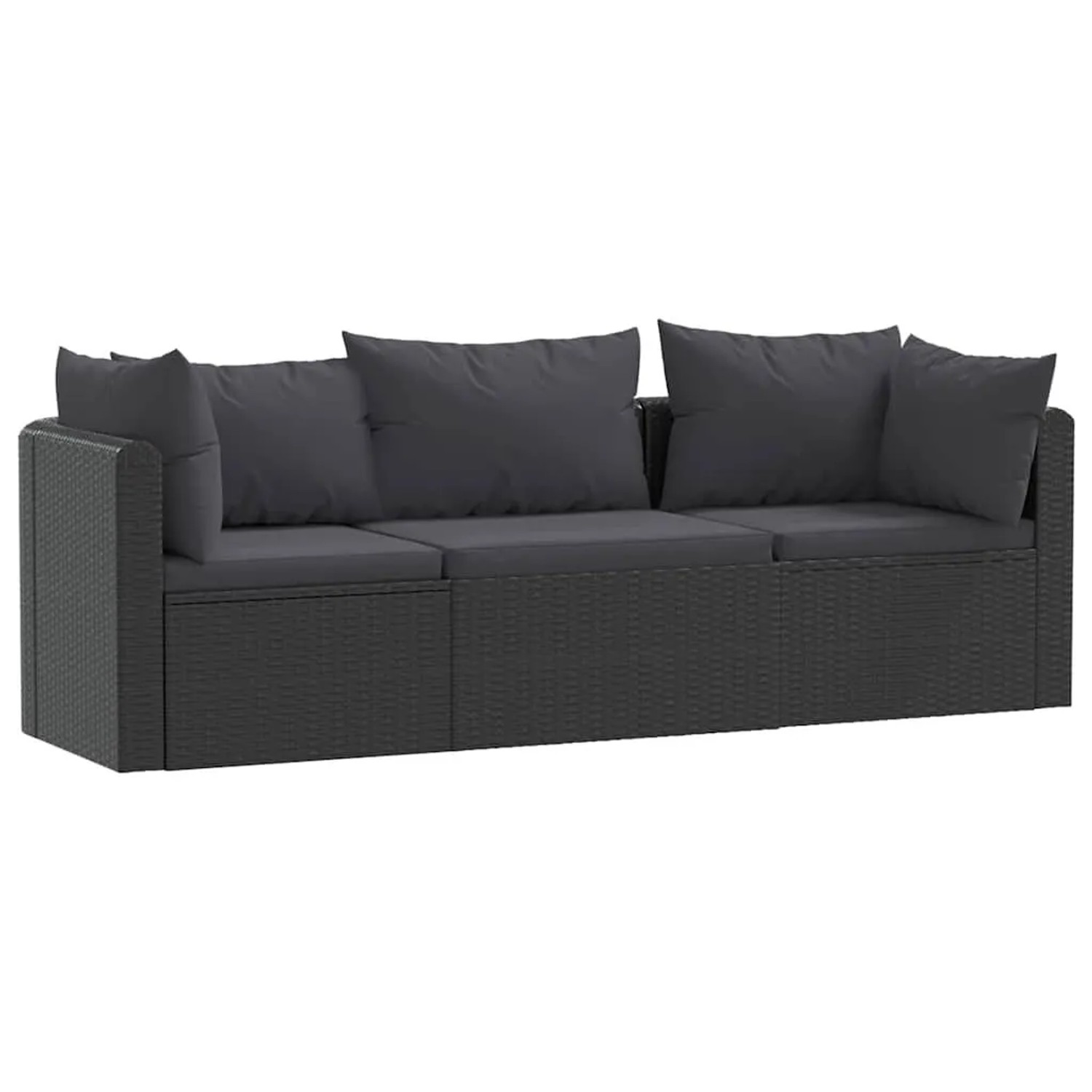 vidaXL 3-Tlg Garten-Sofagarnitur mit Auflagen Poly Rattan Schwarz 46557