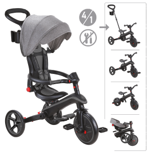 Globber Explorer Trike Foldable 4in1 Kinderwagen Dreirad Laufrad 10/8,5 Zoll Faltbar Höhenverstellbar Grau