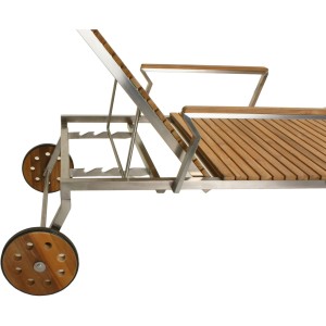 Sonnenliege Denver FSC® aus Edelstahl und Teakholz mit Rädern, verstellbare Rückenlehne.