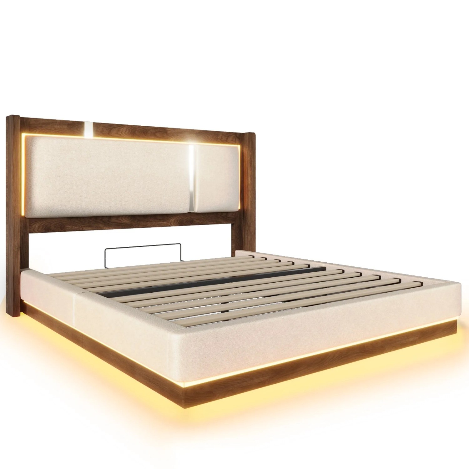 Merax Polsterbett 140x200 LED Bettkasten Hydraulik Beige