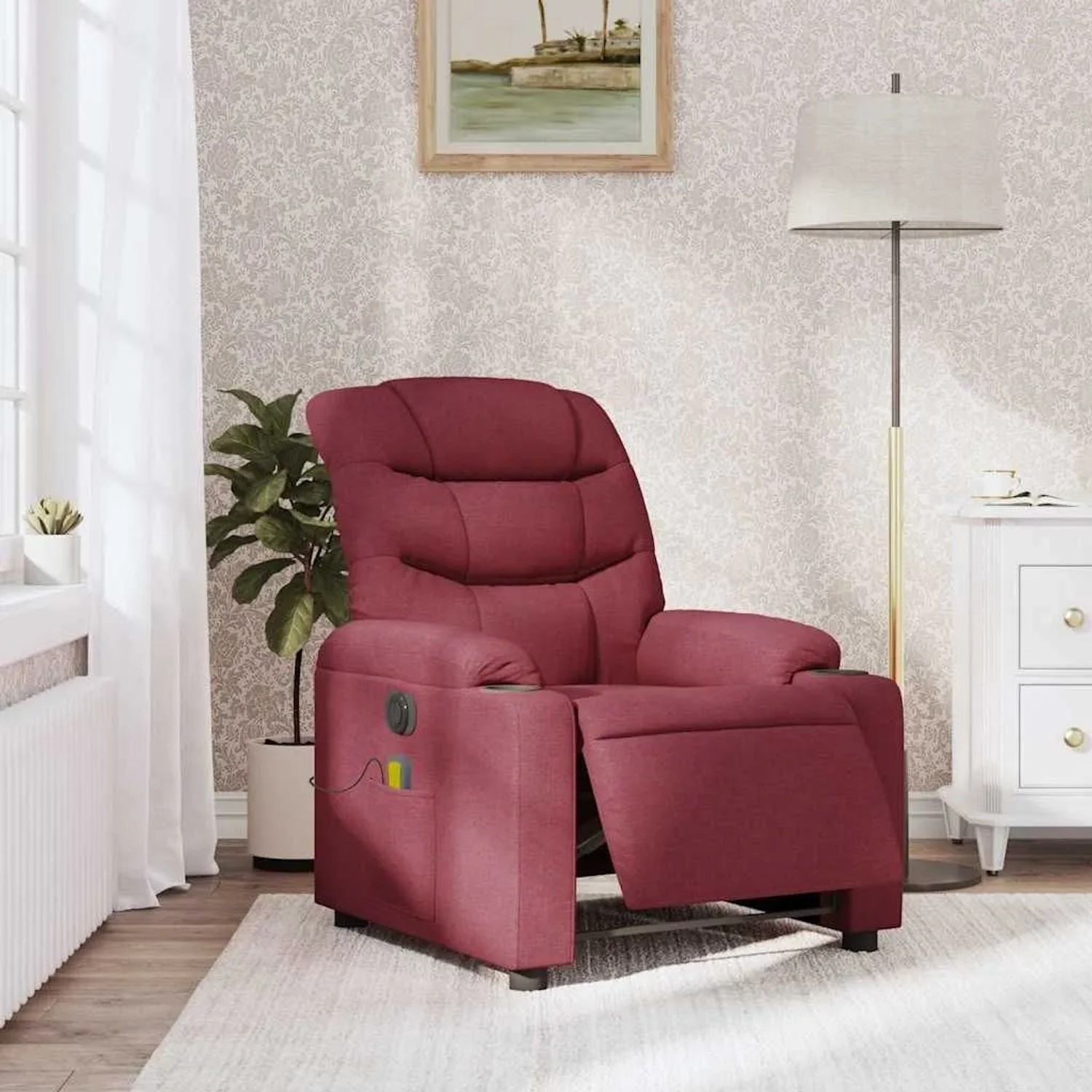 vidaXL Massagesessel Elektrisch Weinrot Stoff 3206639_15