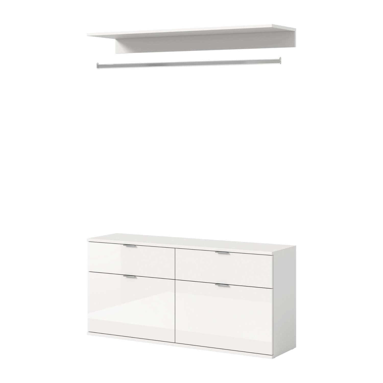 Inn.Furn Garderoben-Set Weiß Hochglanz 121 cm mit Kleiderstange SystemX günstig online kaufen
