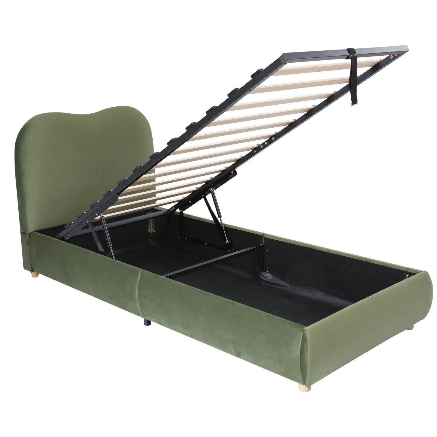 okwish Polsterbett 90x200cm mit Hydraulischem Stauraum Kinderzimmer Grün ohne Matratze