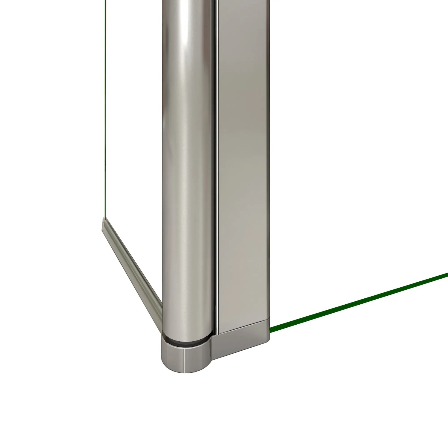 Detailaufnahme: Duschparadies Glas Flipper 40x200 cm, verchromtes Wandprofil für Walk-in Dusche.