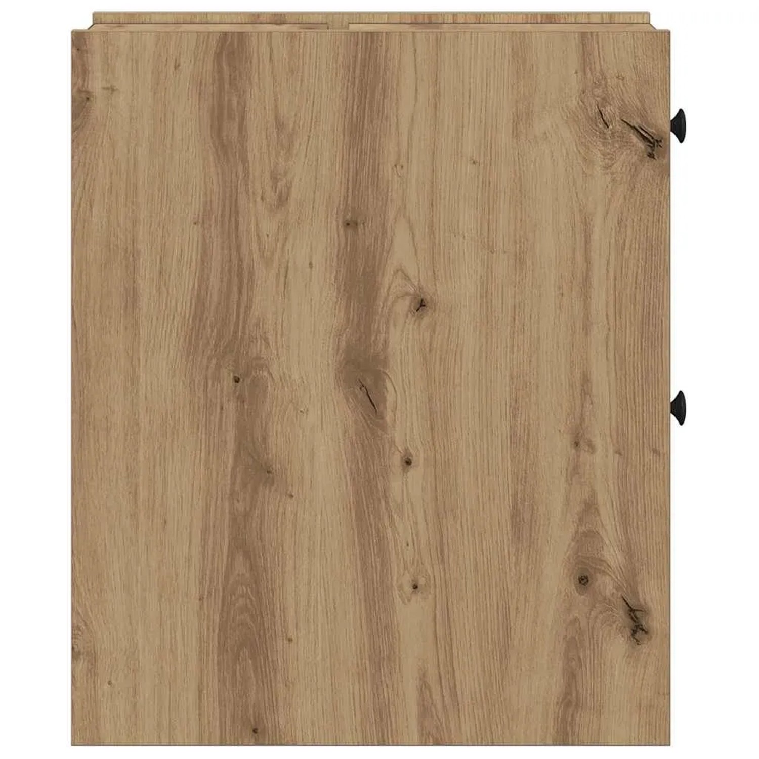 Schmaler Badschrank Artisan-Eiche aus Holzwerkstoff. Seitenansicht mit zwei Schubladengriffen. Vielseitiger Stauraum.