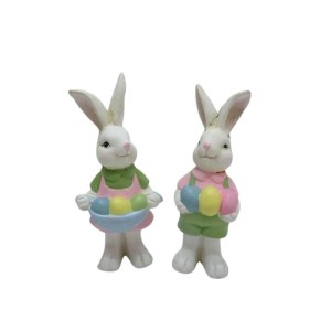 Boltze Dekofigur Myrna, 2 Hasenfiguren mit Ostereiern, handbemalt.