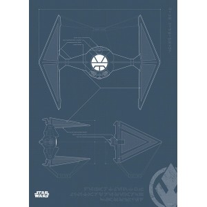 Disney Star Wars Poster: Tie Fighter Bauplan in Dunkelblau, 50x70 cm. Fototapete für Star Wars Fans.