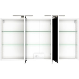 Held Möbel 3D-Spiegelschrank Monza, 120 cm, Weiß, mit offenen Türen und Glasböden.