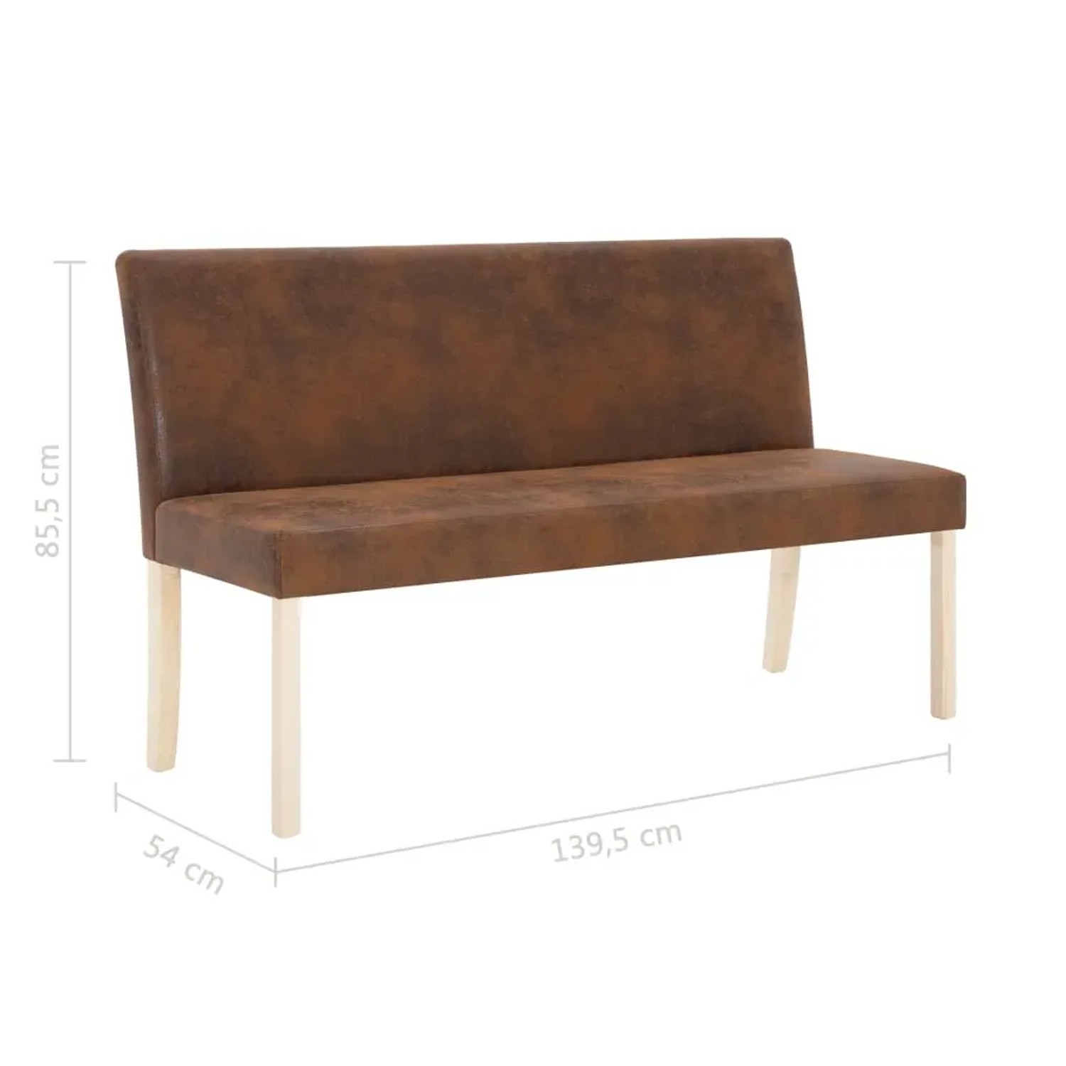Braune vidaXL Sitzbank (139,5 cm) in Wildleder-Optik mit hellem Holzgestell. Möbel für Esszimmer oder Flur.