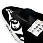 Detailaufnahme: Schwarzes vidaXL SUP-Board mit Finne und Hinweisen.