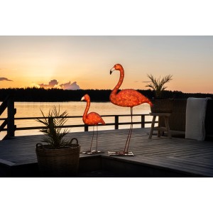 Zwei bernsteinfarbene LED Acryl Flamingos (110cm) als Weihnachtsdeko für Innen und Außen.