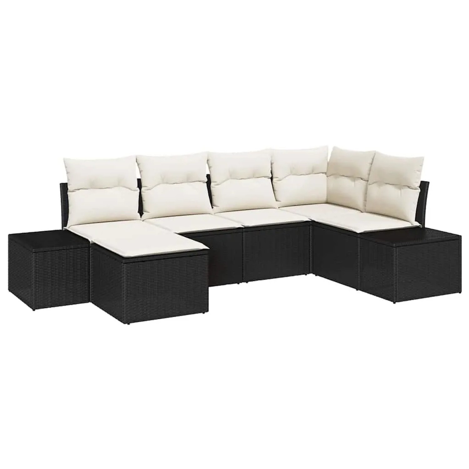 vidaXL Garten-Sofa-Set mit Kissen 6 Tlg Schwarz und Creme Poly-Rattan 3355796