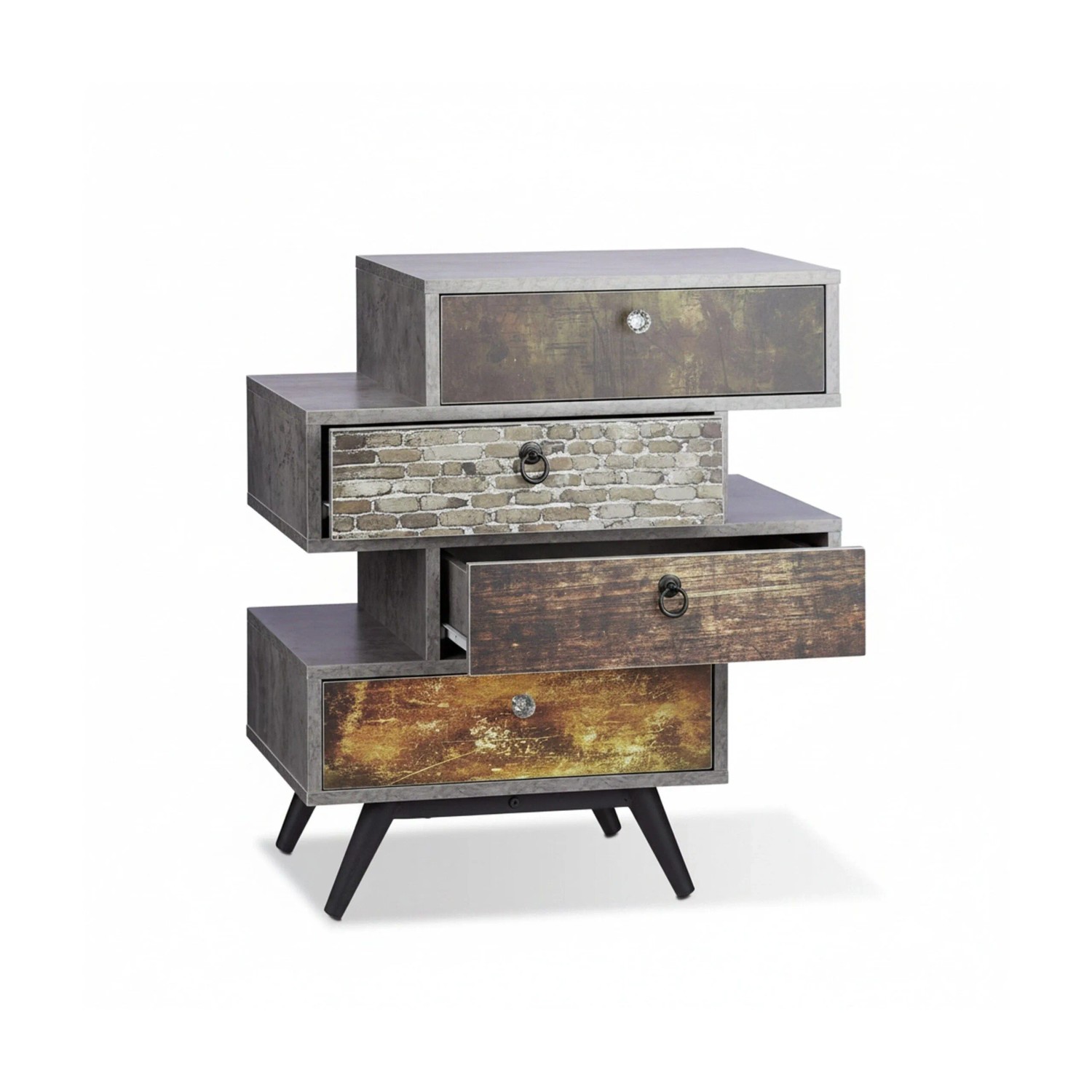 Relaxdays Schubladenkommode MDF Eisen Steingrau Mit 4 Schubladen 68,5 cm x 60 cm x 40 cm 24,5 kg