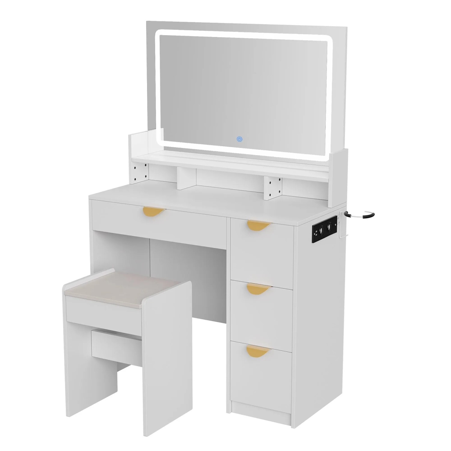 PXloue Schminktisch 140cm mit LED-Beleuchtung USB Spiegel und Schubladen