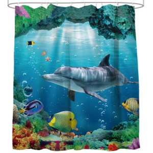 Sanilo Duschvorhang mit Delphin- und Korallenmotiv, 180x200 cm. Unterwasserwelt-Design für Ihr Badezimmer.