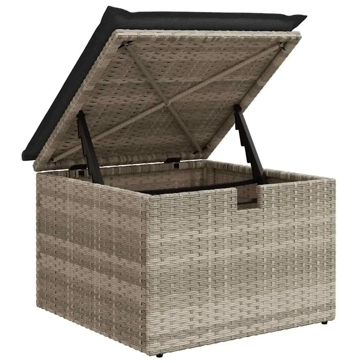 vidaXL Gartenmöbel: Grau Poly Rattan Hocker mit Stauraum und hochklappbarem Deckel.