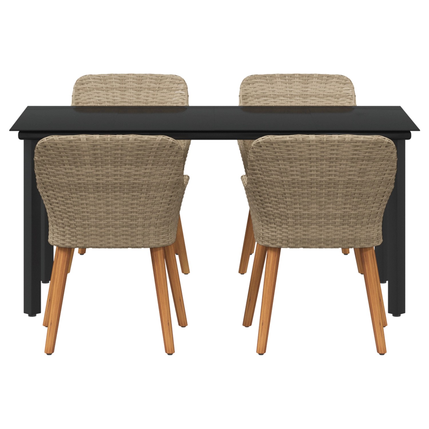 5-teilige Garten Essgruppe aus Rattan in Beige mit Tisch und vier Stühlen.