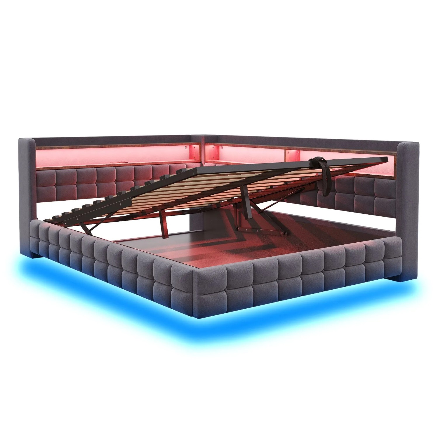 Merax Schlafsofa 140x200cm Hydraulik Stauraum LED USB Dunkelgrau