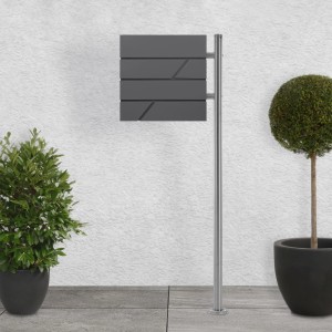 ML-Design Standbriefkasten, anthrazitfarbener Briefkasten mit Zeitungsfach auf silbernem Edelstahlpfosten.