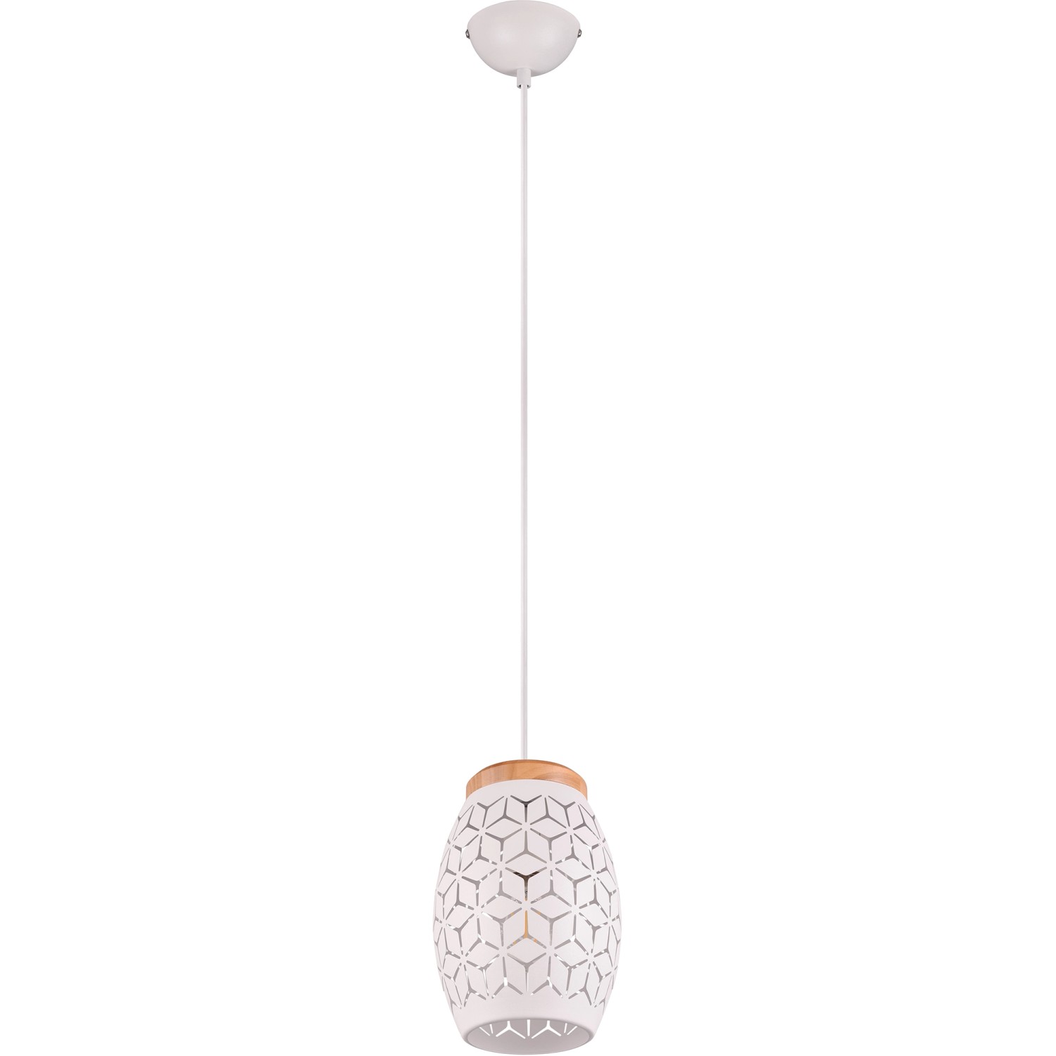 Weiße, matte Reality Pendelleuchte Bidar mit Holzdetail, 1-flammig, für gemütliches Licht.