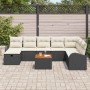 Schwarzes 9-teiliges vidaXL Garten-Sofa-Set aus Poly Rattan mit Kissen.