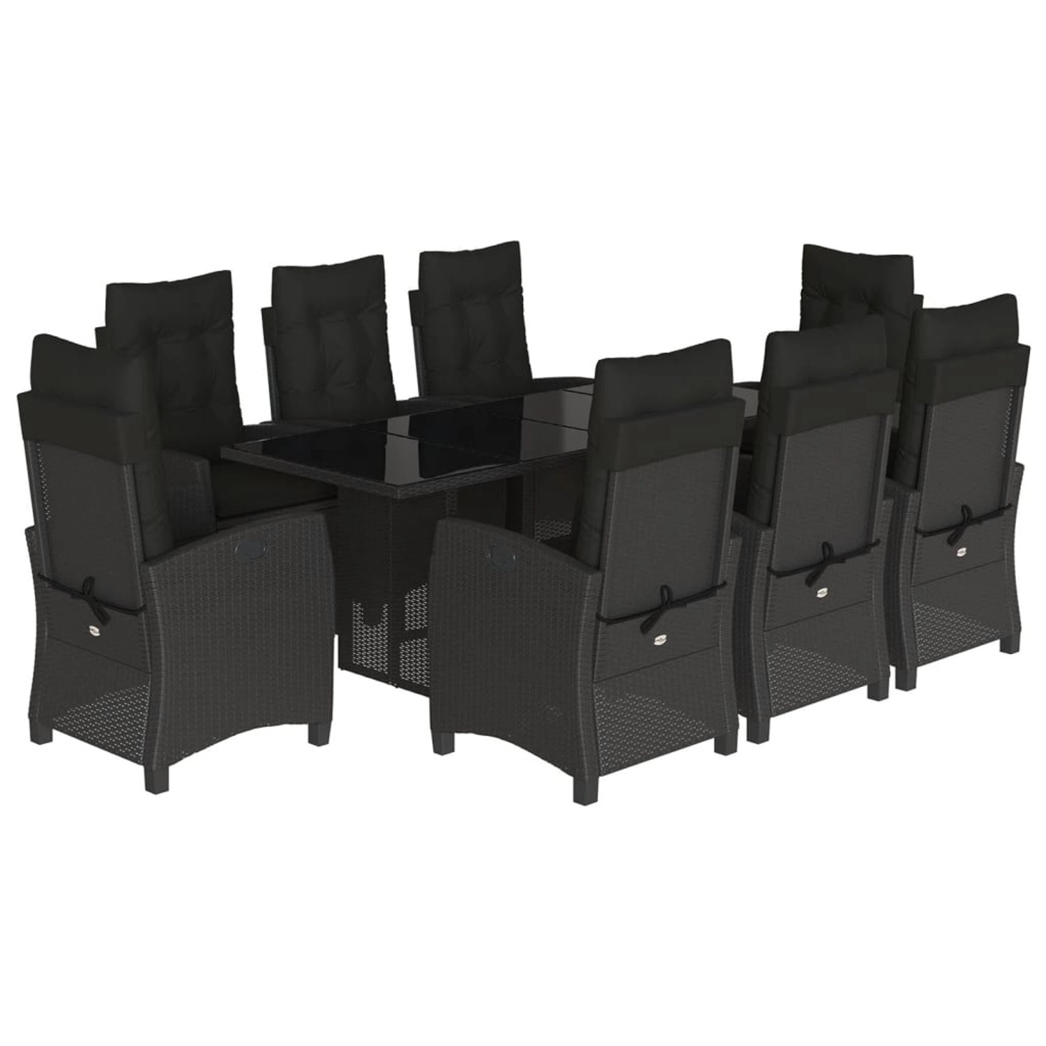 vidaXL 9-Tlg Garten-Essgruppe mit Kissen Schwarz Poly Rattan 3212685