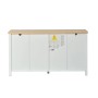 Rückseite des weißen Merax Sideboards 140x40x78 cm mit heller Holzplatte und Warnhinweisen.