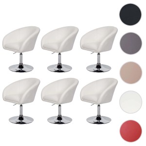 6er-Set: Weißer MCW Esszimmerstuhl F19 aus Kunstleder, höhenverstellbar und drehbar. Polsterstuhl-Set für Esszimmer.