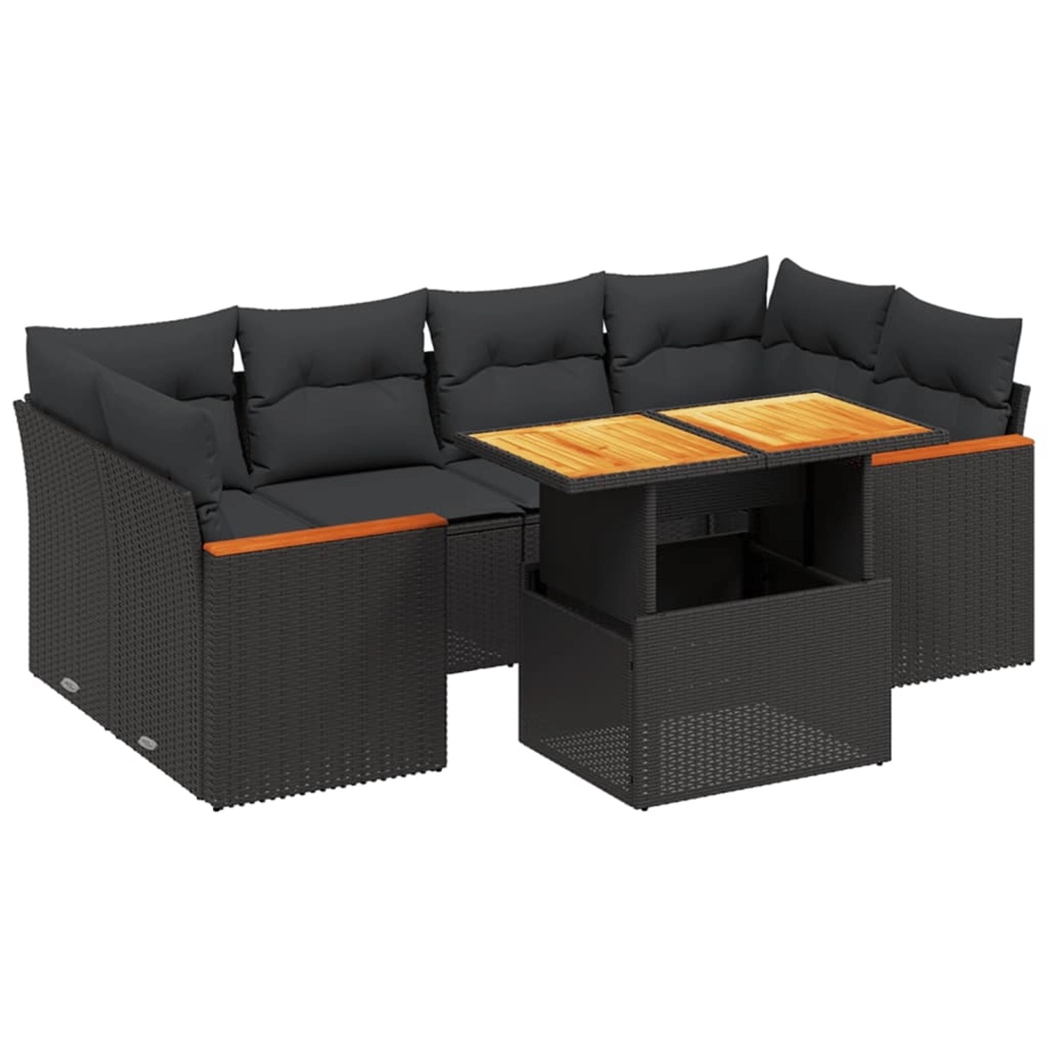 vidaXL 7-Tlg Garten-Sofagarnitur mit Kissen Schwarz Poly Rattan 3272973 günstig online kaufen