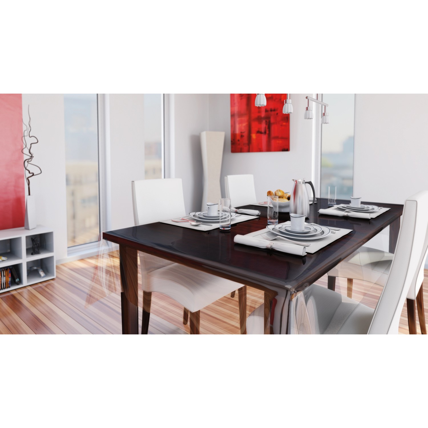 Tisch mit d-c-fix Tischdecke Murano Meterware, transparent und abwischbar.