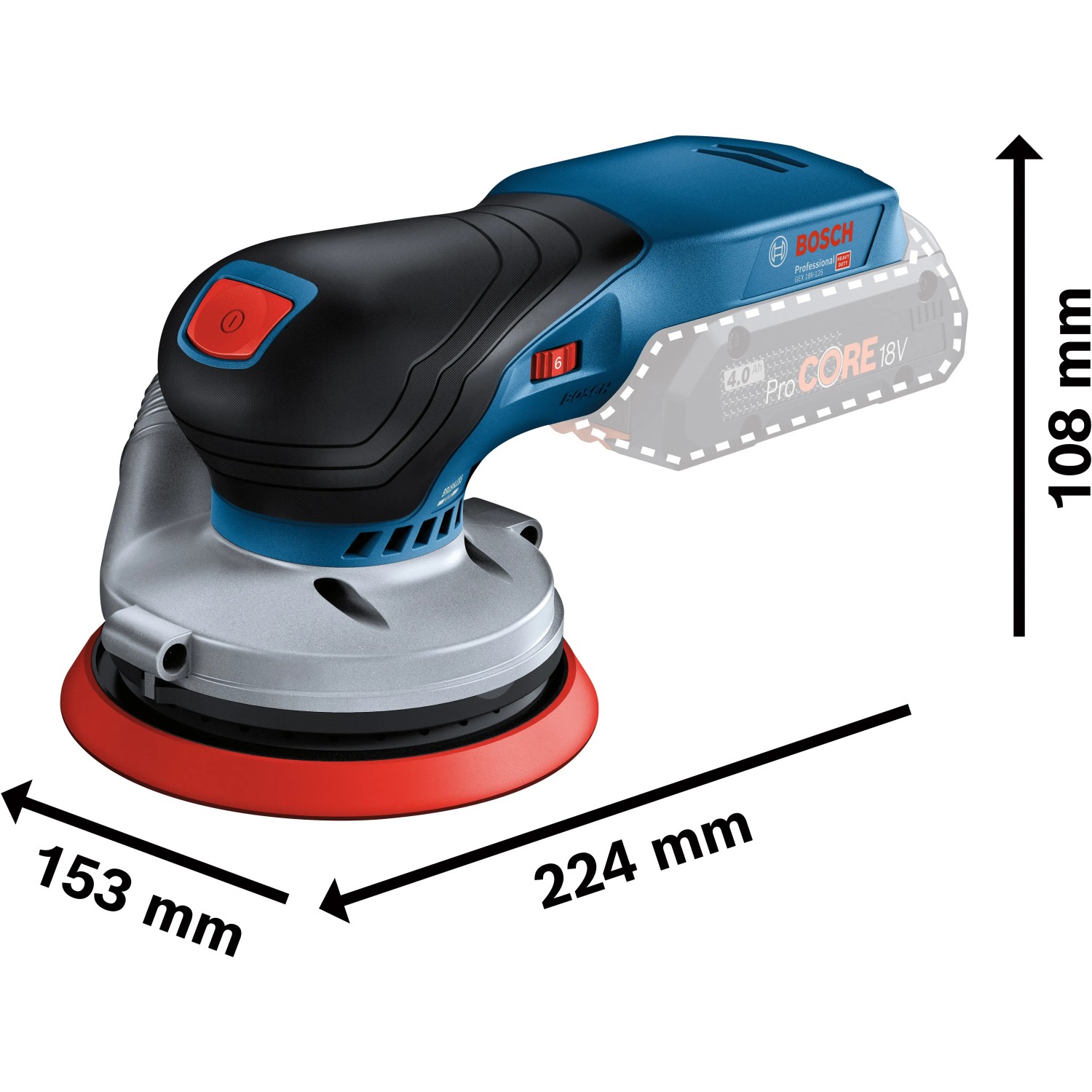 Bosch Professional GEX 18V-125 Akku-Exzenterschleifer (ohne Akku) mit Schleifblatt und L-Boxx.
