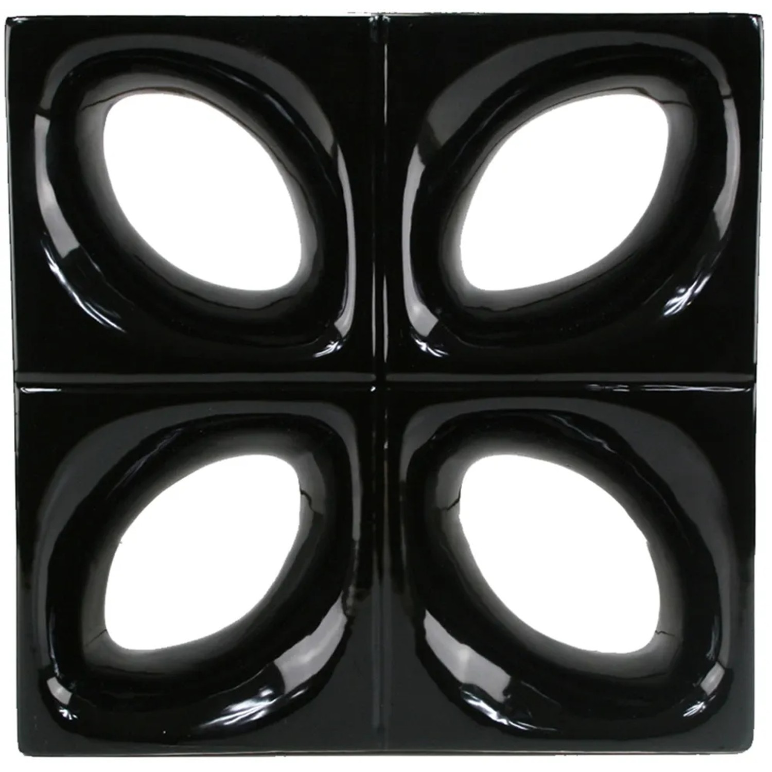Schwarzer Keramikstein Daisy, Deko-Element für Innenräume, 24x24x8 cm.