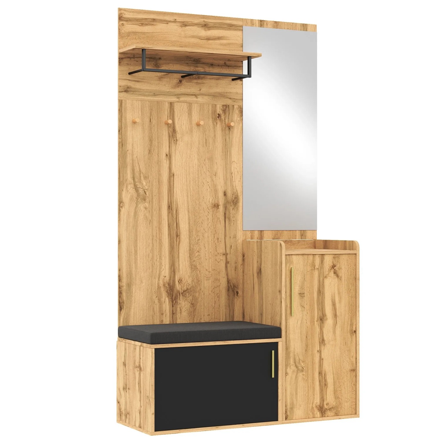 okwish Kleiderschrank Set mit Spiegel Sitzbank Schuhregal Flur 100x38x185cm Natur