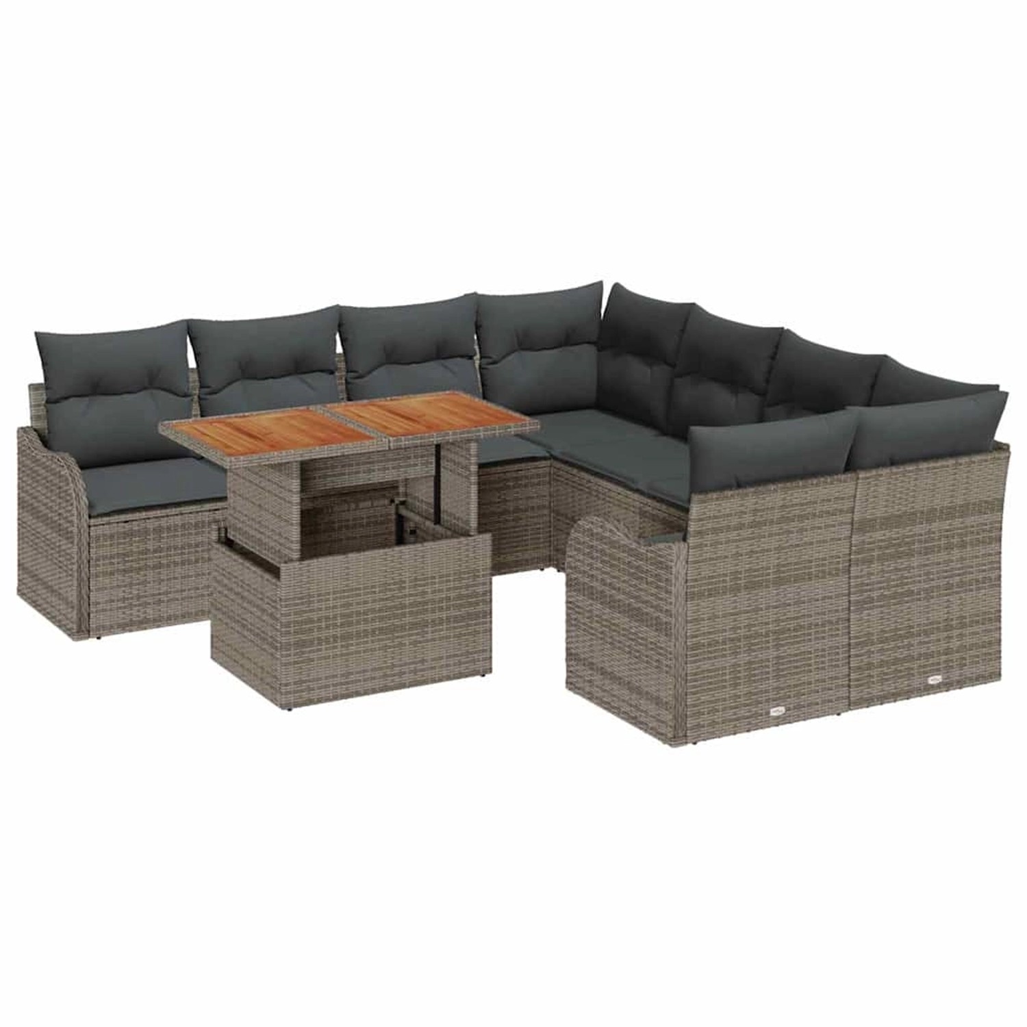 vidaXL Garten-Sofa-Set mit Speicher 9-Tlg Grau Poly Rattan 3358176 günstig online kaufen